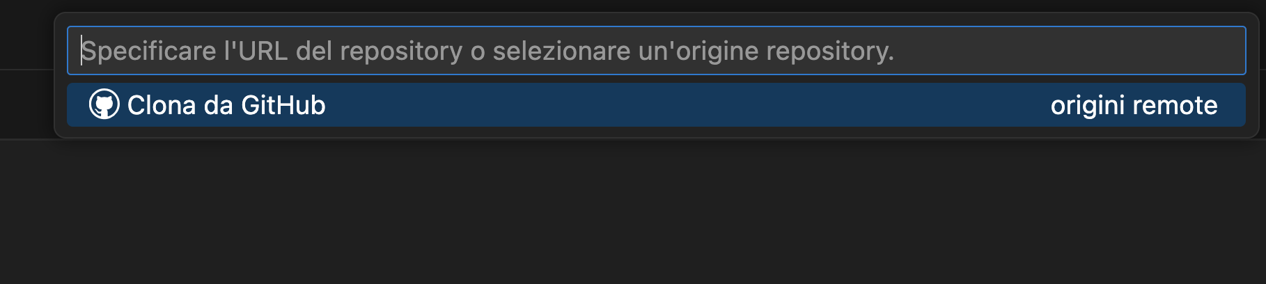 VS Code URL input field for cloning a repository